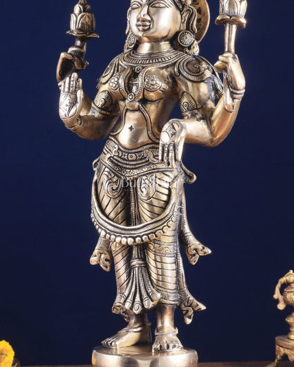 Brass Superfine Standing Lakshmi Maa Murti Idol – Symbol of Prosperity & Abundance 17" - Budhshiv.com