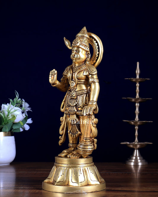 Brass Superfine Standing Lord Hanuman Idol | Aashirwad Mudra 11.5 inch - Budhshiv.com