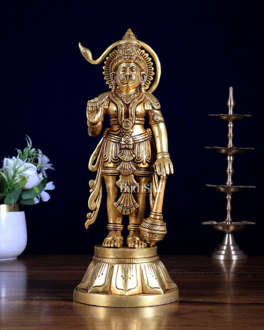 Brass Superfine Standing Lord Hanuman Idol | Aashirwad Mudra 11.5 inch - Budhshiv.com