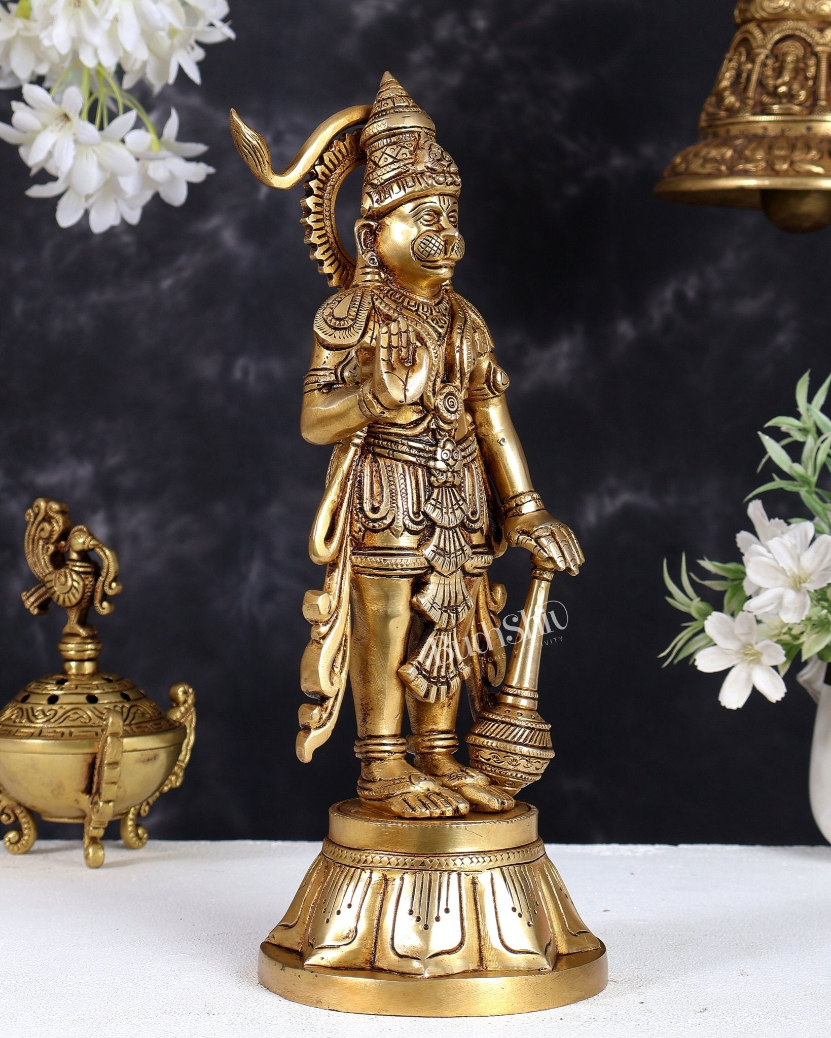 Brass Superfine Standing Lord Hanuman Idol | Aashirwad Mudra 11.5 inch - Budhshiv.com