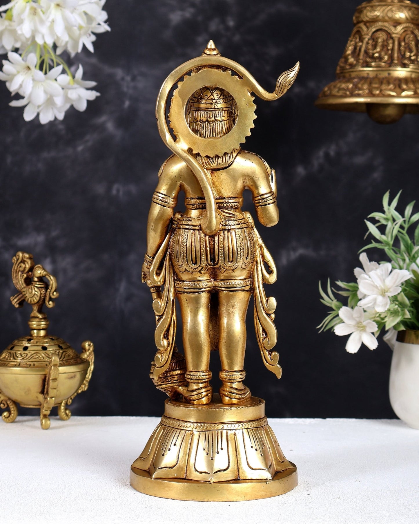 Brass Superfine Standing Lord Hanuman Idol | Aashirwad Mudra 11.5 inch - Budhshiv.com