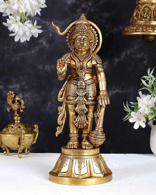 Brass Superfine Standing Lord Hanuman Idol | Aashirwad Mudra 11.5 inch - Budhshiv.com