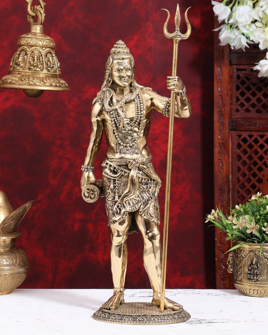 Brass Superfine Standing Lord Shiva Bhole Shankar Statue | Intricately Handcrafted 18 inch - Budhshiv.com