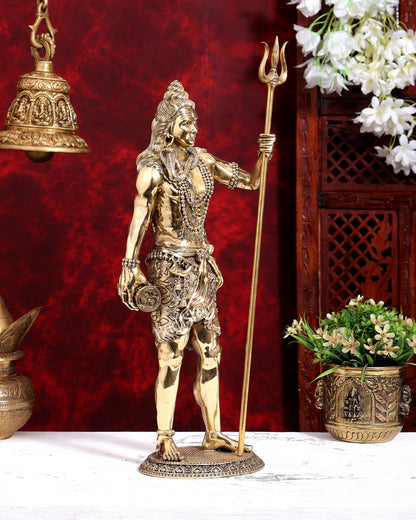 Brass Superfine Standing Lord Shiva Bhole Shankar Statue | Intricately Handcrafted 18 inch - Budhshiv.com