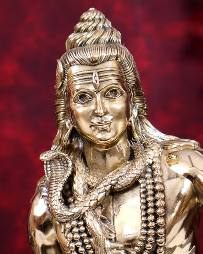 Brass Superfine Standing Lord Shiva Bhole Shankar Statue | Intricately Handcrafted 18 inch - Budhshiv.com