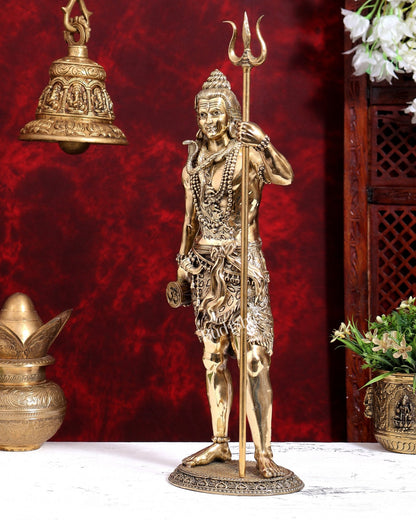 Brass Superfine Standing Lord Shiva Bhole Shankar Statue | Intricately Handcrafted 18 inch - Budhshiv.com
