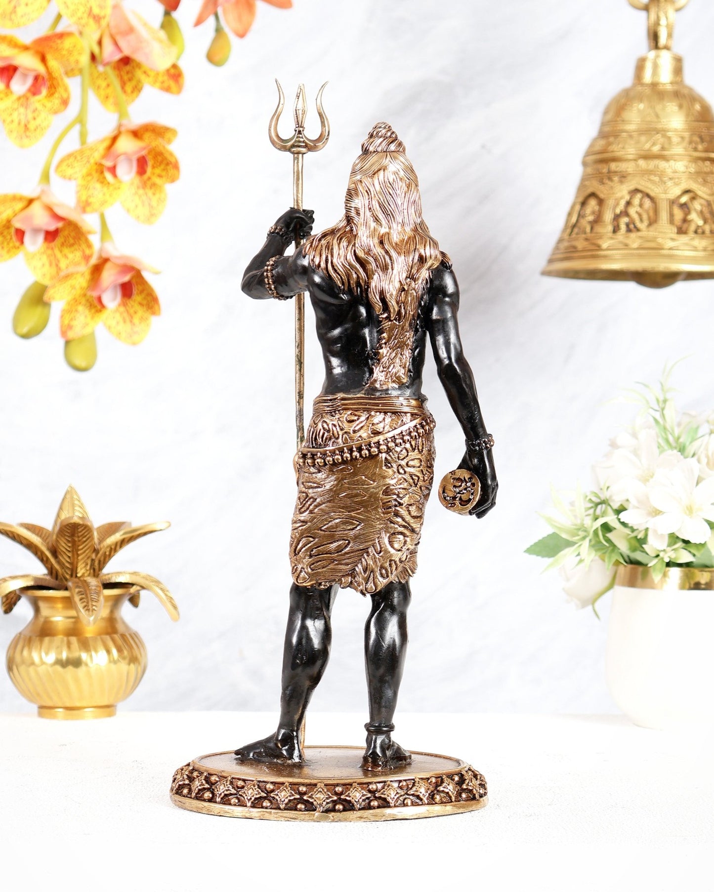 Brass Superfine Standing Lord Shiva Idol chola finish 11" black tone - Budhshiv.com