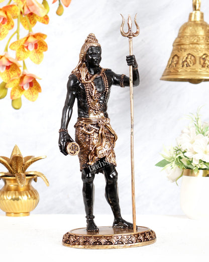 Brass Superfine Standing Lord Shiva Idol chola finish 11" black tone - Budhshiv.com