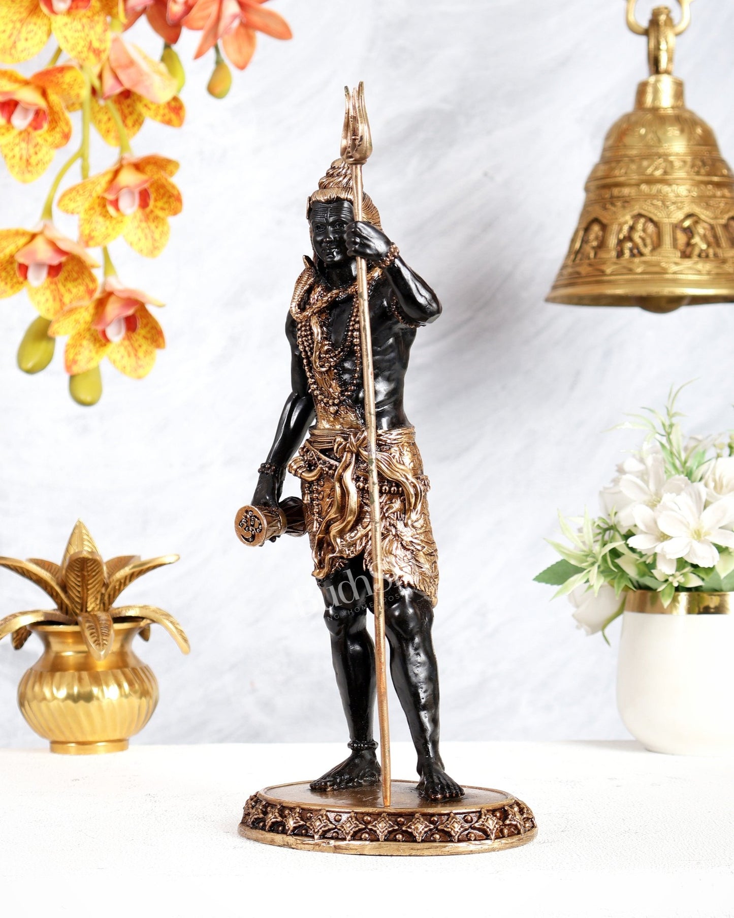 Brass Superfine Standing Lord Shiva Idol chola finish 11" black tone - Budhshiv.com
