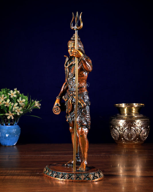 Brass Superfine Standing Lord Shiva Idol chola finish 11" - Budhshiv.com