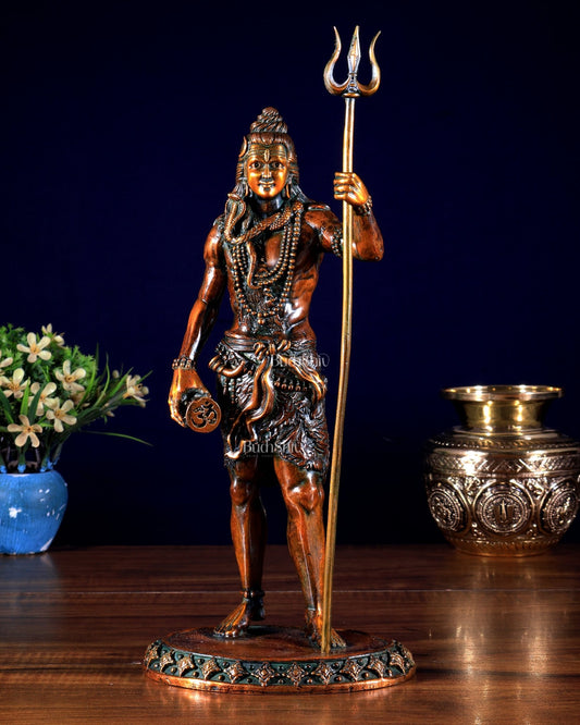 Brass Superfine Standing Lord Shiva Idol chola finish 11" - Budhshiv.com