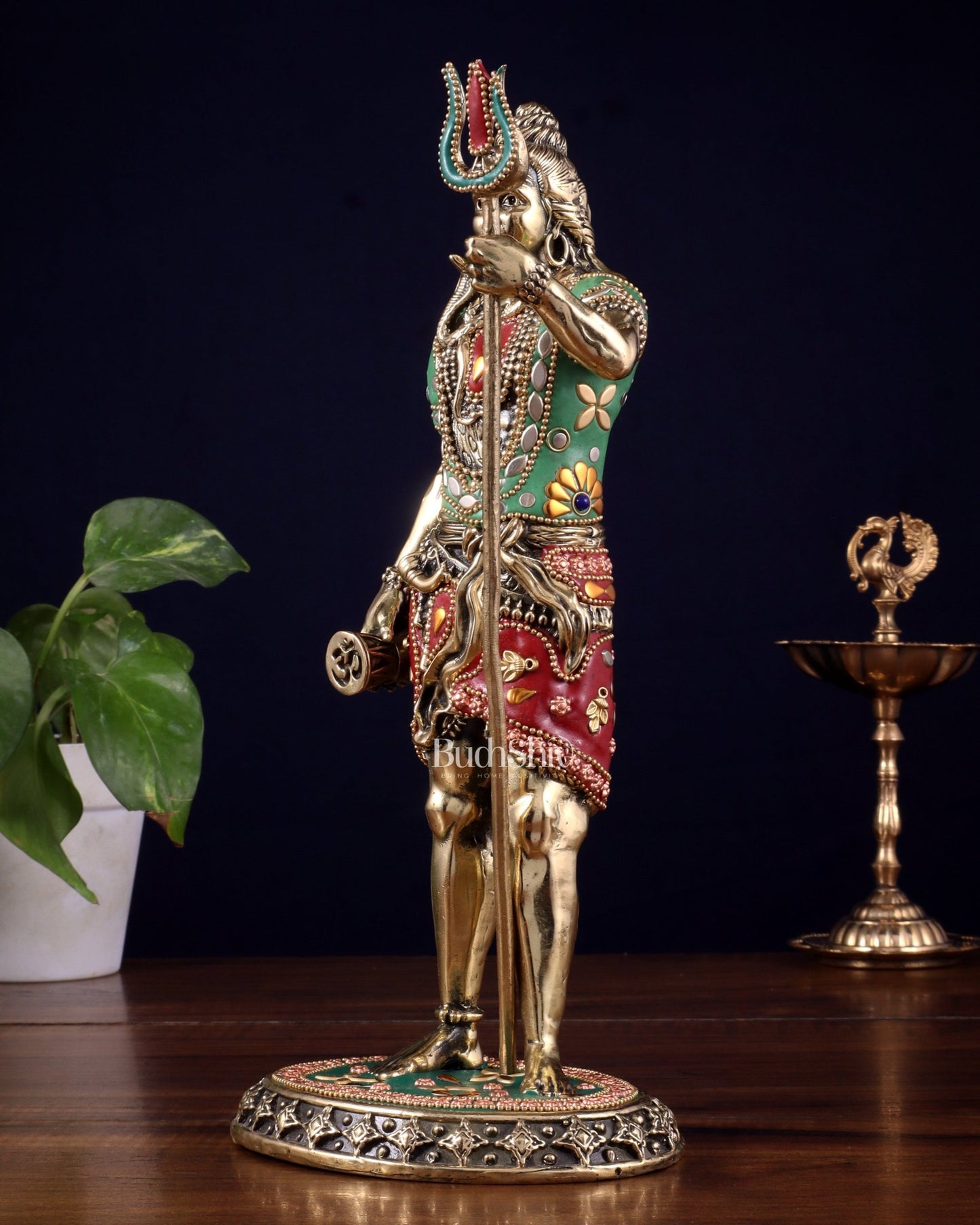 Brass Superfine Standing Lord Shiva Idol stonework 11" - Budhshiv.com
