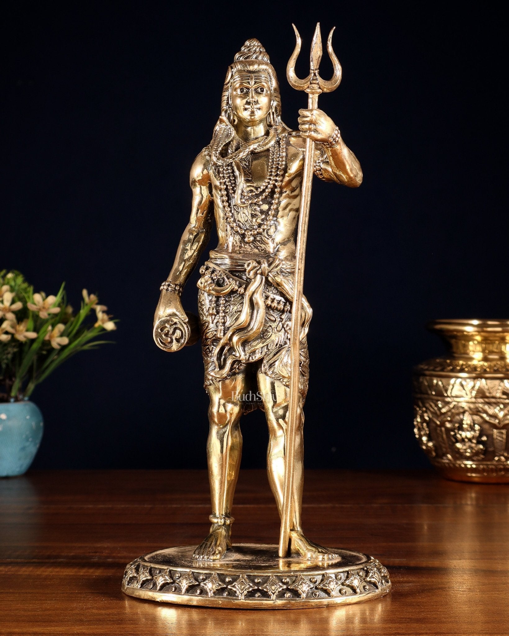 Brass Superfine Standing Lord Shiva Idol with Trishul & Damru 11" - Budhshiv.com
