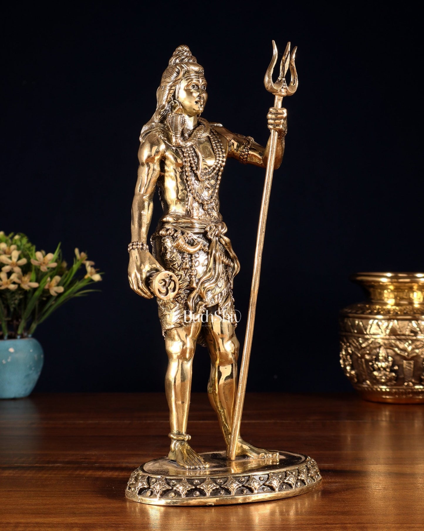 Brass Superfine Standing Lord Shiva Idol with Trishul & Damru 11" - Budhshiv.com