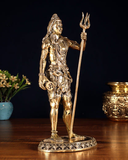 Brass Superfine Standing Lord Shiva Idol with Trishul & Damru 11" - Budhshiv.com