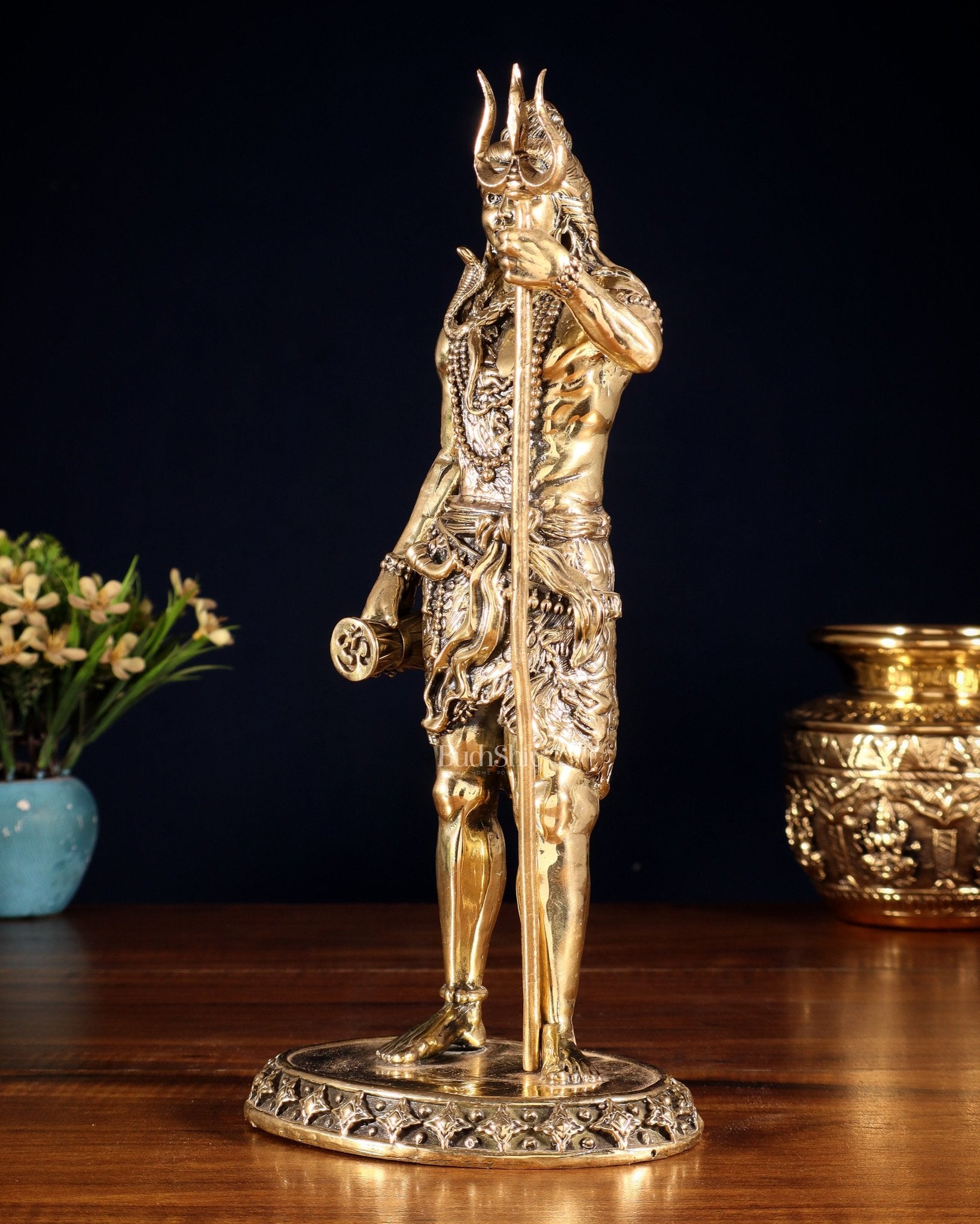 Brass Superfine Standing Lord Shiva Idol with Trishul & Damru 11" - Budhshiv.com