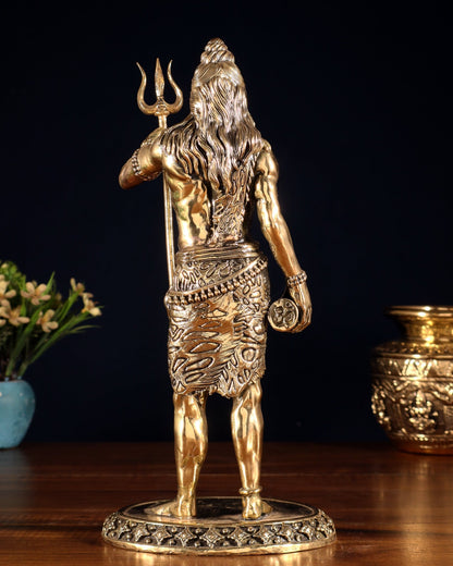 Brass Superfine Standing Lord Shiva Idol with Trishul & Damru 11" - Budhshiv.com