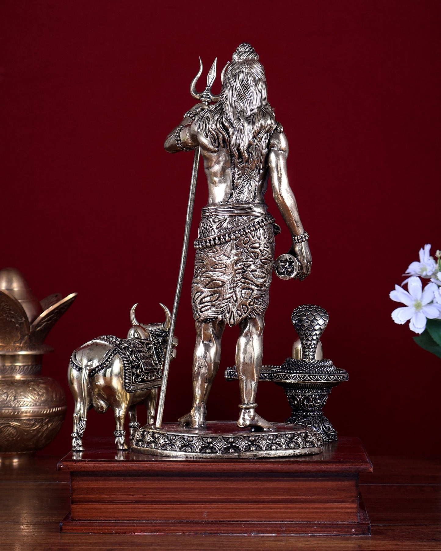 Brass Superfine Standing Lord Shiva with Nandi & Shiv Ling on Wooden Base - Budhshiv.com