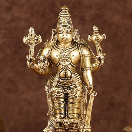 Brass Superfine Standing Lord Vishnu Statue 6.5" - Budhshiv.com