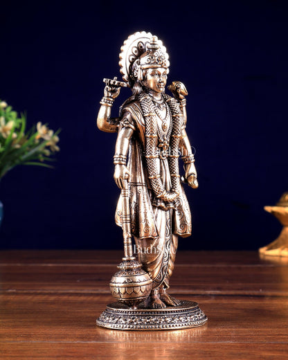 Brass Superfine Standing Lord Vishnu Statue with Intricate Carvings 6 inch - Budhshiv.com