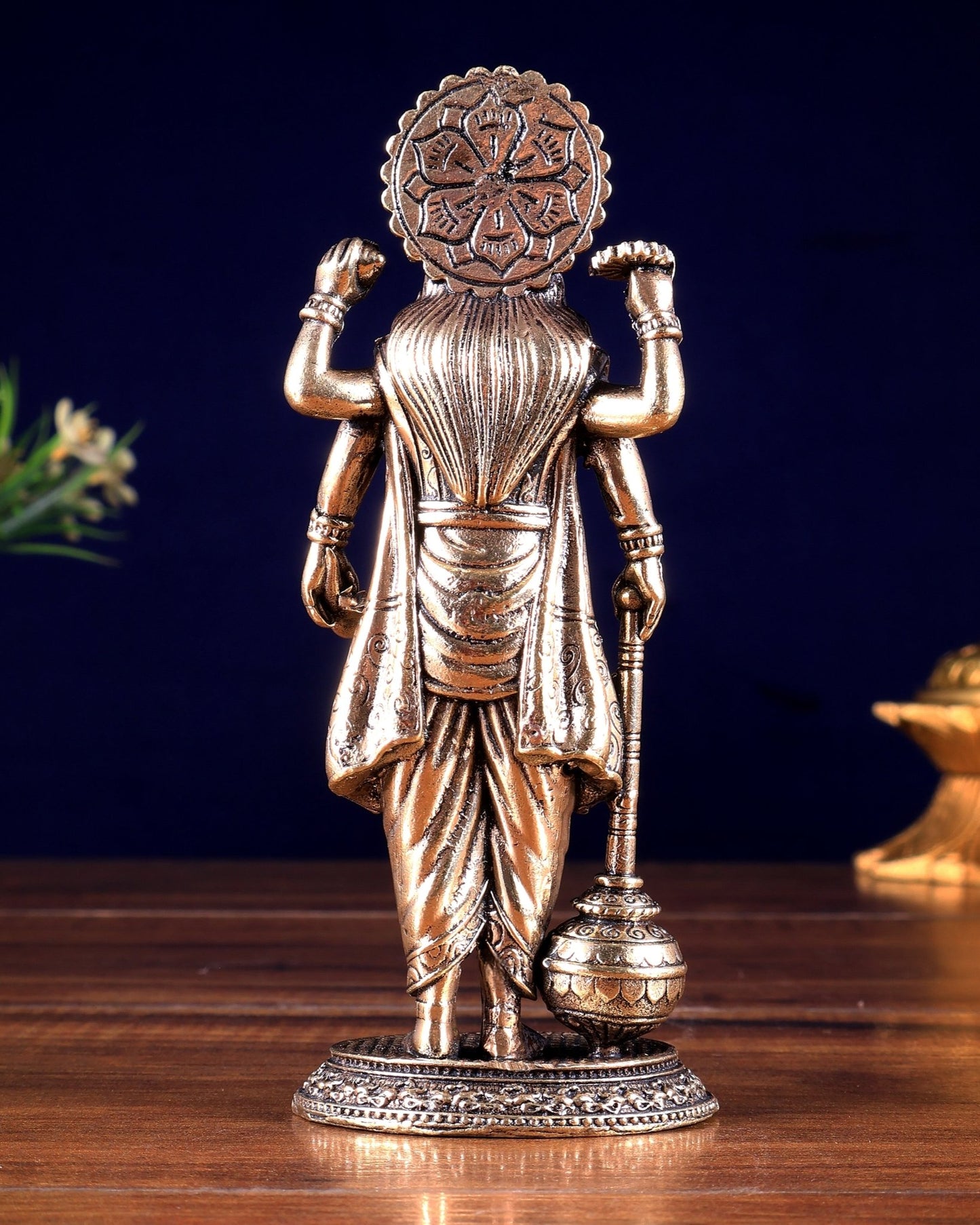 Brass Superfine Standing Lord Vishnu Statue with Intricate Carvings 6 inch - Budhshiv.com