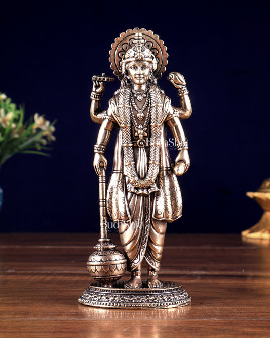 Brass Superfine Standing Lord Vishnu Statue with Intricate Carvings 6 inch - Budhshiv.com