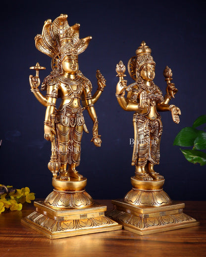 Brass Superfine Standing Lord Vishnu with Sheshanaag & Goddess Lakshmi Statue (Pair) 18 inch - Budhshiv.com