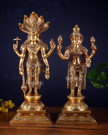 Brass Superfine Standing Lord Vishnu with Sheshanaag & Goddess Lakshmi Statue (Pair) 18 inch - Budhshiv.com