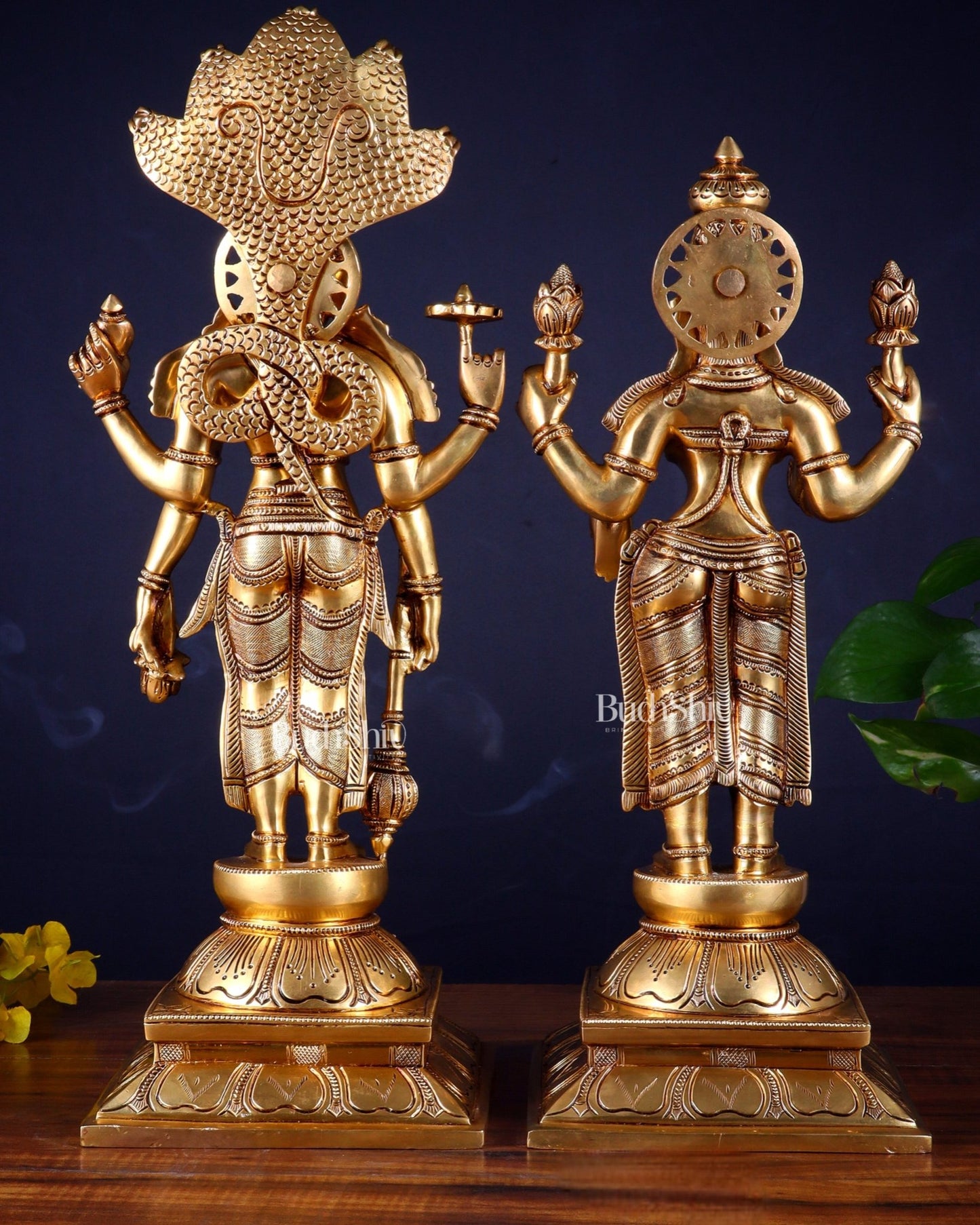 Brass Superfine Standing Lord Vishnu with Sheshanaag & Goddess Lakshmi Statue (Pair) 18 inch - Budhshiv.com