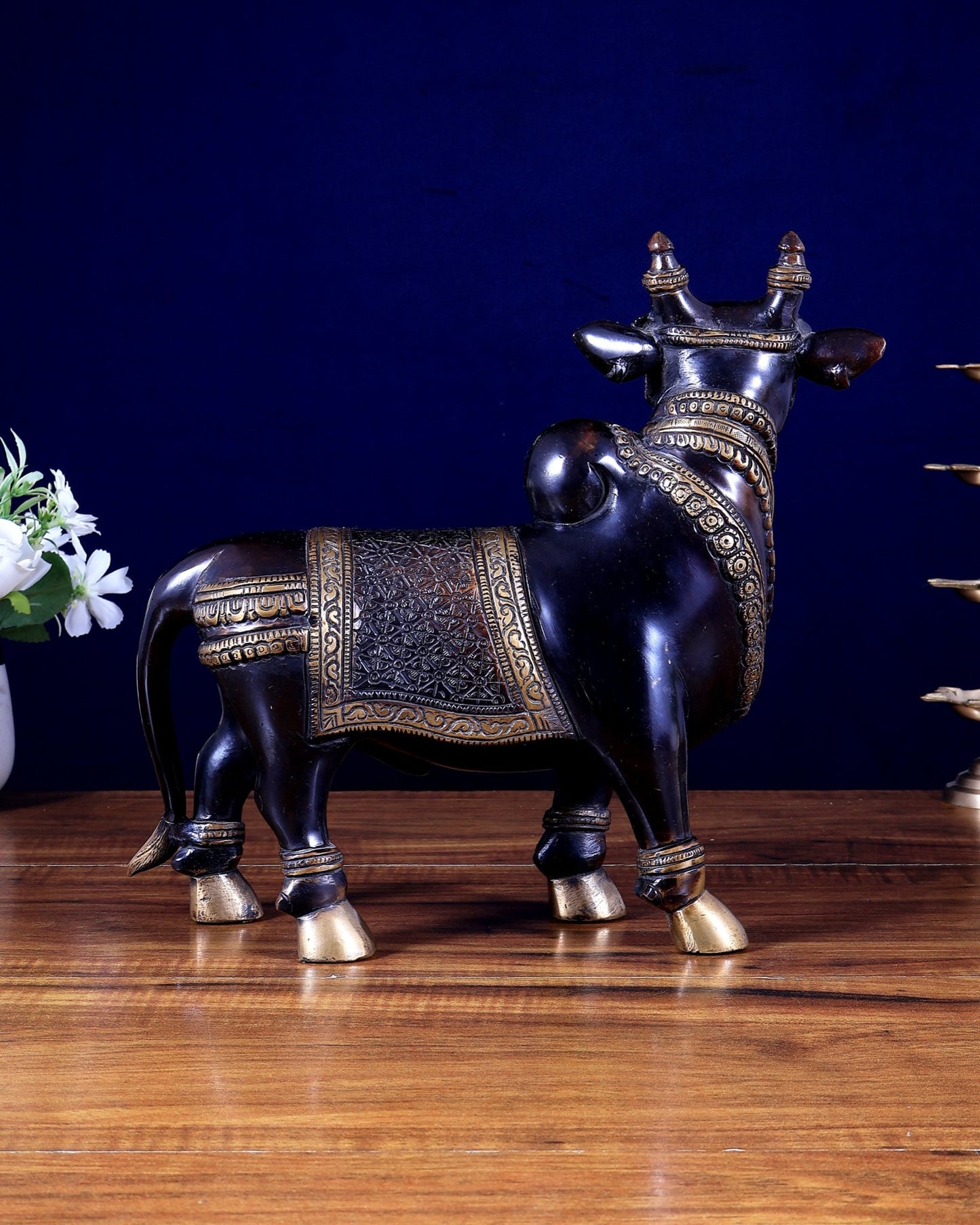 Brass Superfine Standing Nandi Idol | 10.5" black - Budhshiv.com