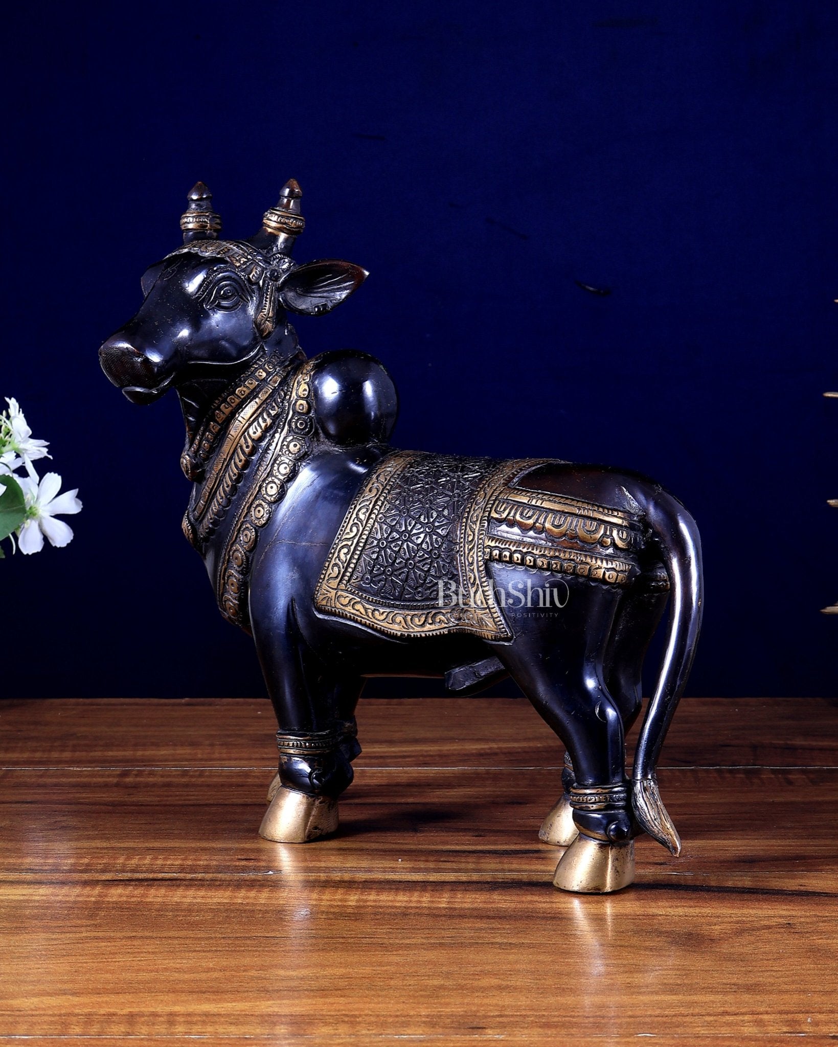 Brass Superfine Standing Nandi Idol | 10.5" black - Budhshiv.com
