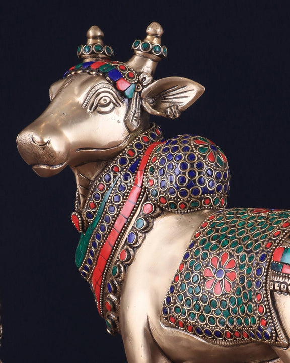 Brass Superfine Standing Nandi Idol | 10.5" stonework - Budhshiv.com
