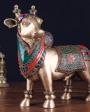 Brass Superfine Standing Nandi Idol | 10.5" stonework - Budhshiv.com