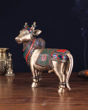 Brass Superfine Standing Nandi Idol | 10.5" stonework - Budhshiv.com