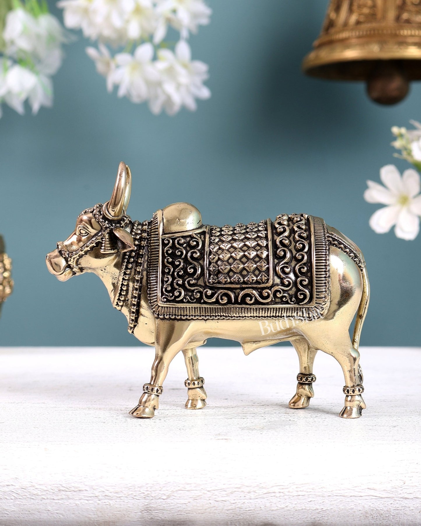 Brass Superfine Standing Nandi Idol – Sacred Bull of Lord Shiva (5 Inches Width) - Budhshiv.com