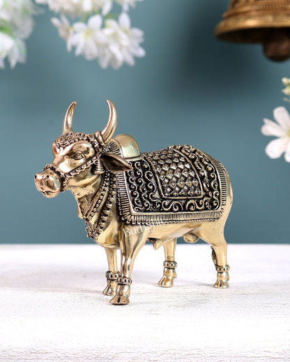Brass Superfine Standing Nandi Idol – Sacred Bull of Lord Shiva (5 Inches Width) - Budhshiv.com