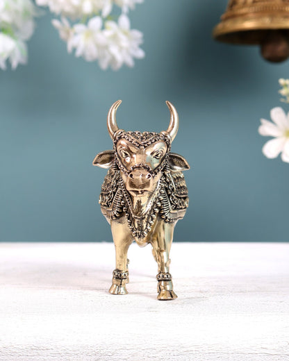 Brass Superfine Standing Nandi Idol – Sacred Bull of Lord Shiva (5 Inches Width) - Budhshiv.com