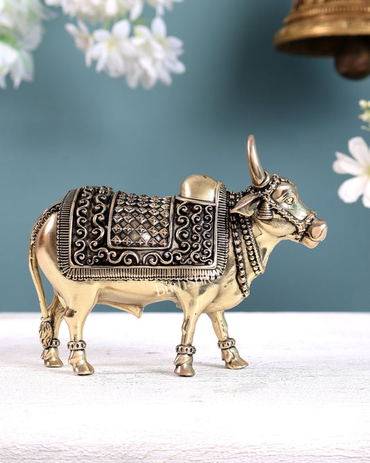 Brass Superfine Standing Nandi Idol – Sacred Bull of Lord Shiva (5 Inches Width) - Budhshiv.com