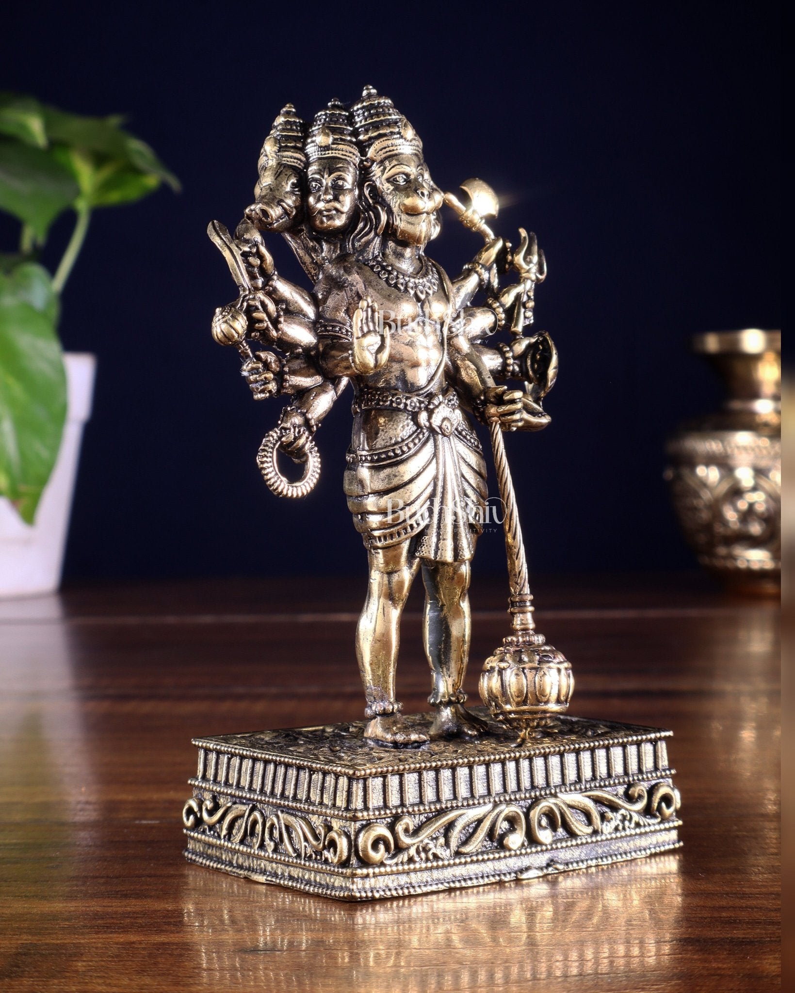 Brass Superfine Standing Panchmukhi Hanuman Idol 5 inch - Budhshiv.com