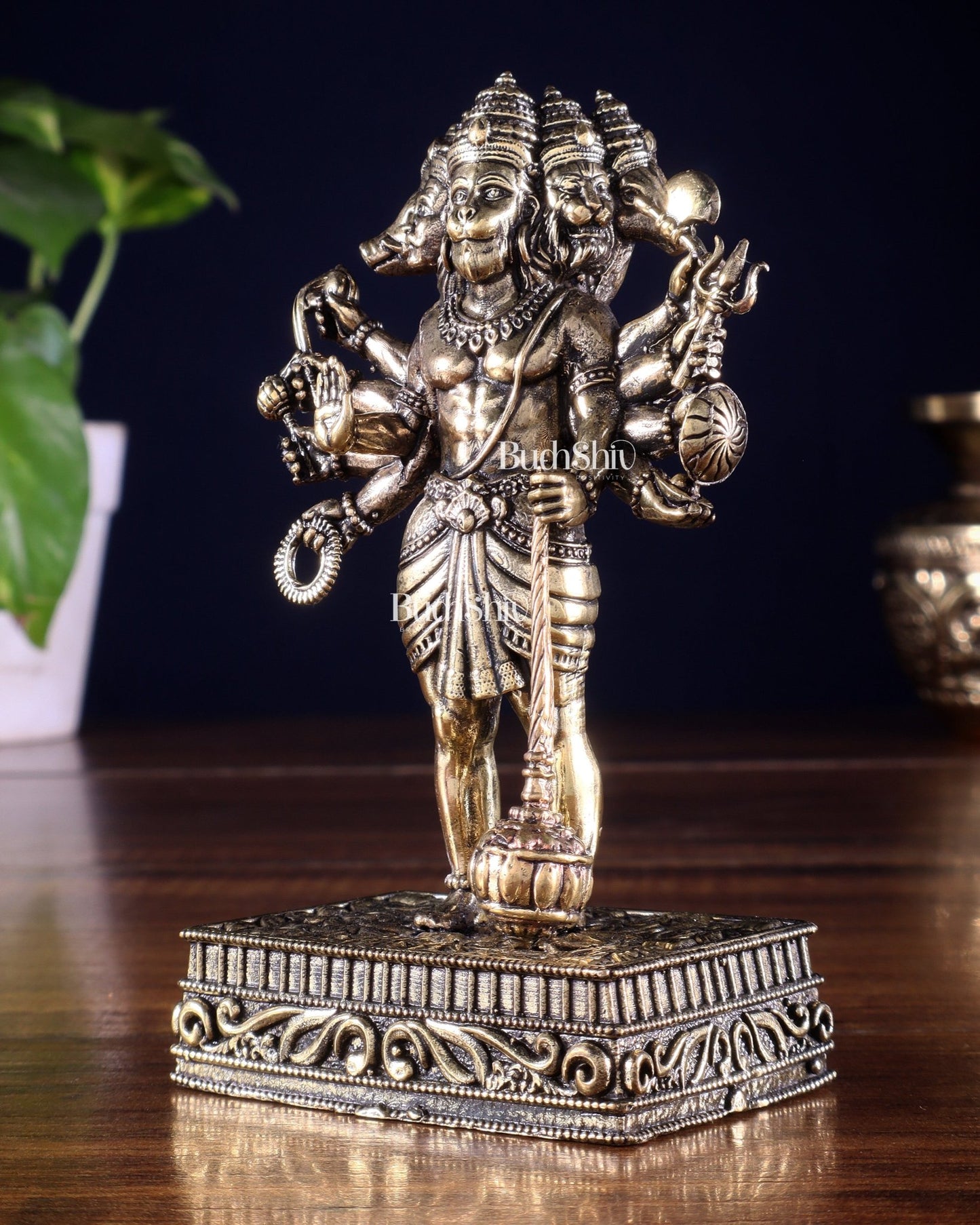 Brass Superfine Standing Panchmukhi Hanuman Idol 5 inch - Budhshiv.com