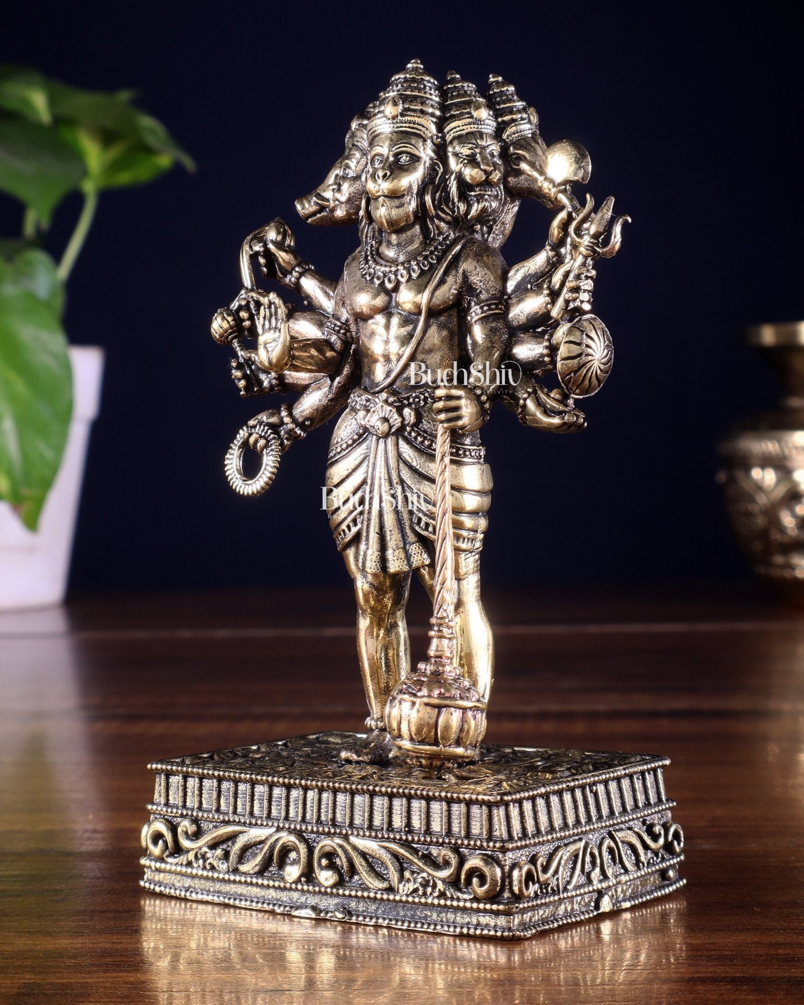 Brass Superfine Standing Panchmukhi Hanuman Idol 5 inch - Budhshiv.com