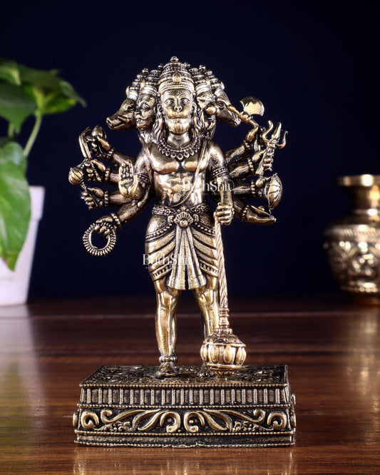 Brass Superfine Standing Panchmukhi Hanuman Idol 5 inch - Budhshiv.com