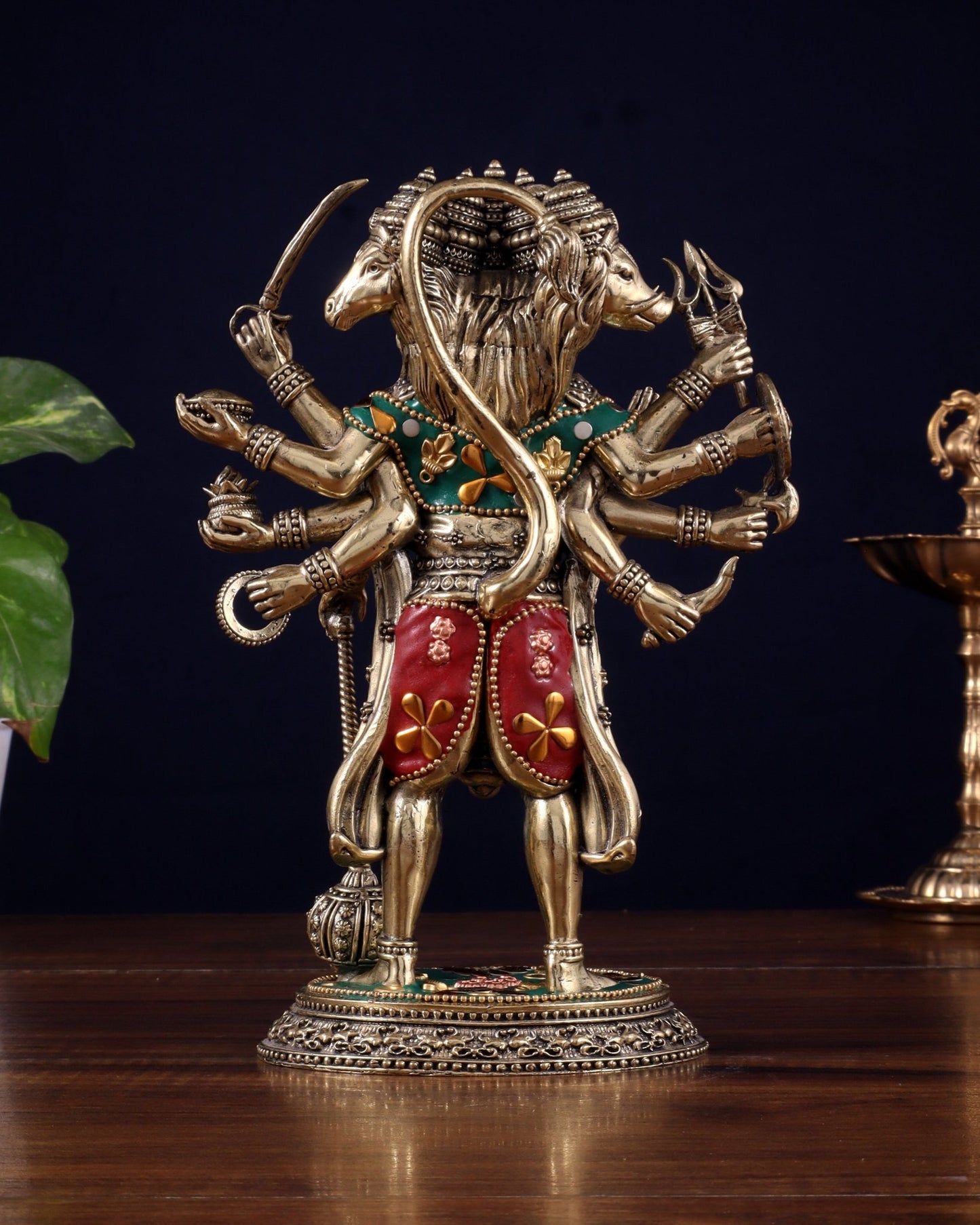 Brass Superfine Standing Panchmukhi Hanuman Idol 8" meenakari Stonework - Budhshiv.com