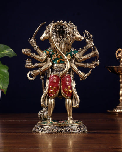 Brass Superfine Standing Panchmukhi Hanuman Idol 8" meenakari Stonework - Budhshiv.com
