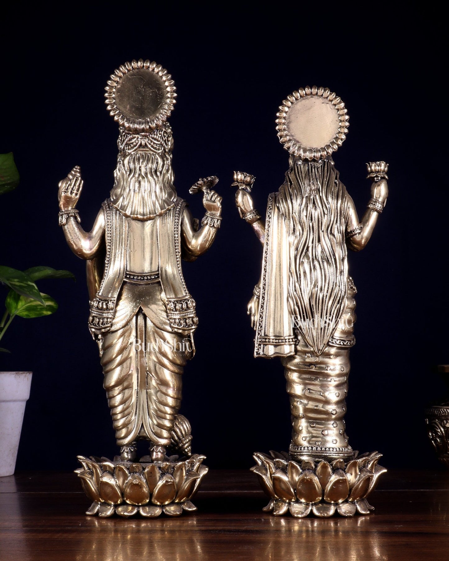 Brass Superfine Standing Vishnu Lakshmi Idol Pair - Budhshiv.com
