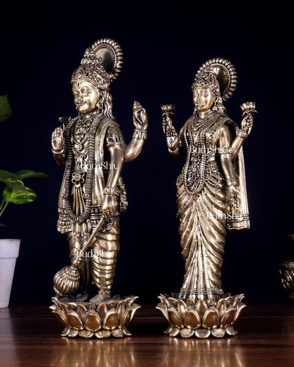 Brass Superfine Standing Vishnu Lakshmi Idol Pair - Budhshiv.com