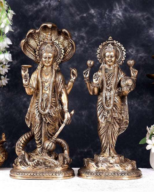 Brass Superfine Standing Vishnu Lakshmi Idols 18 inch glossy - Budhshiv.com