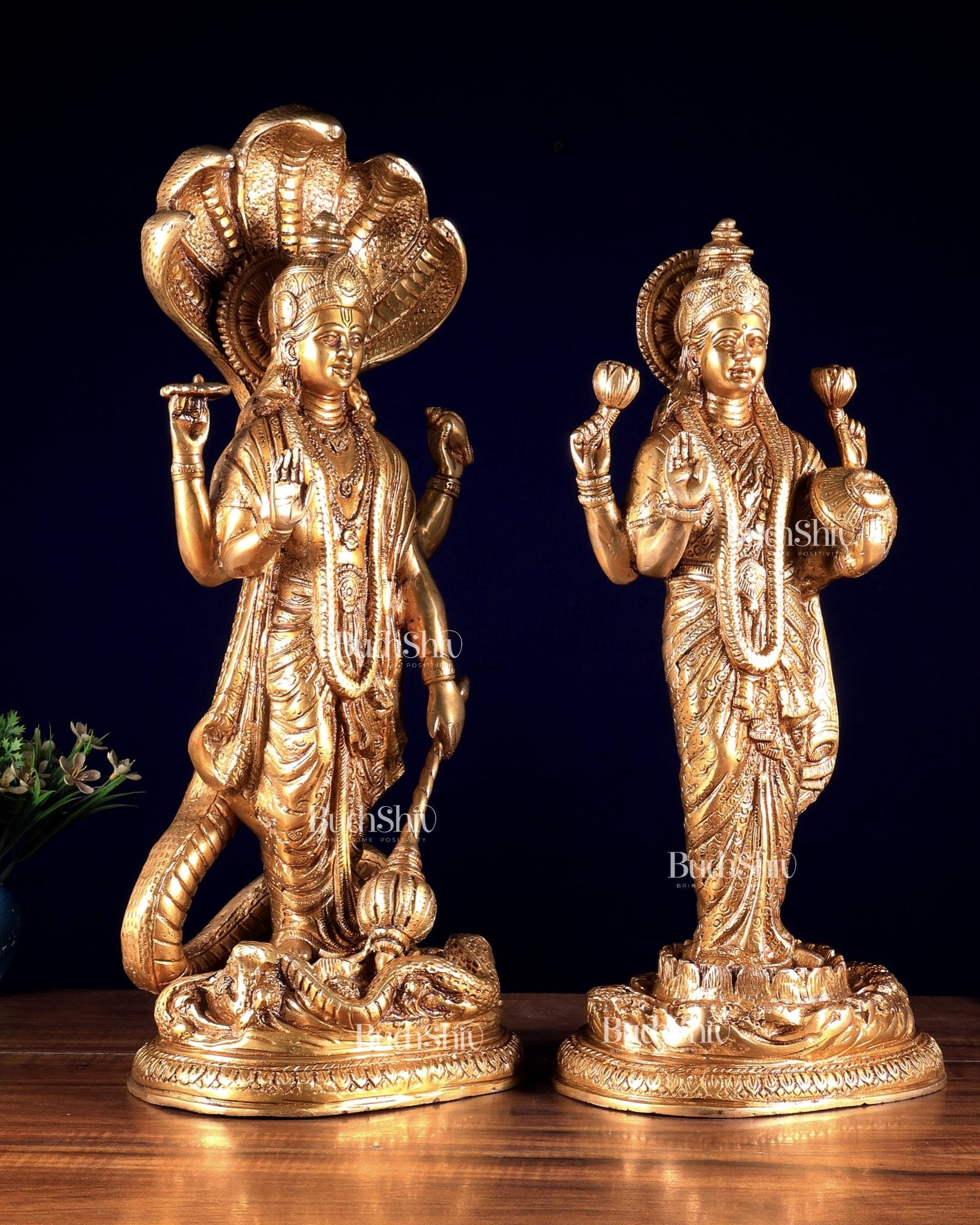 Brass Superfine Standing Vishnu Lakshmi Idols 18 inch - Budhshiv.com