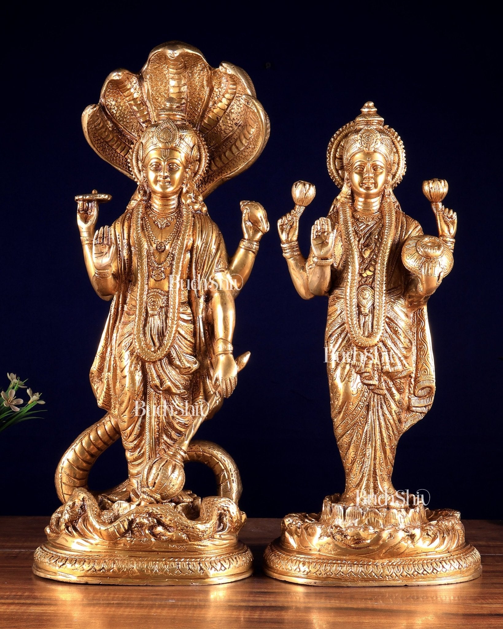 Brass Superfine Standing Vishnu Lakshmi Idols 18 inch - Budhshiv.com