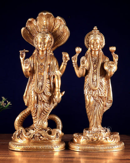 Brass Superfine Standing Vishnu Lakshmi Idols 18 inch - Budhshiv.com